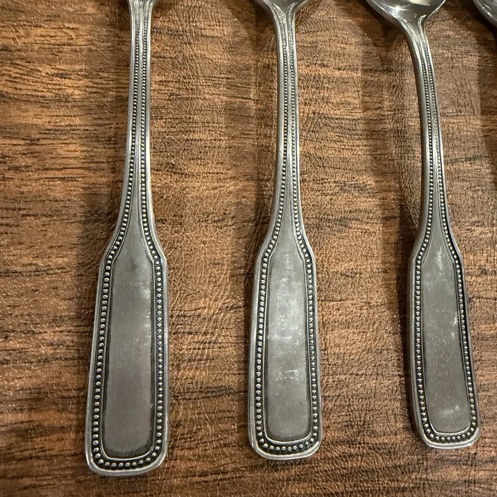 Salem 1776 Stainless SET OF 4 Oval Soup Spoons Beaded Edge Flatware Vintage 70s